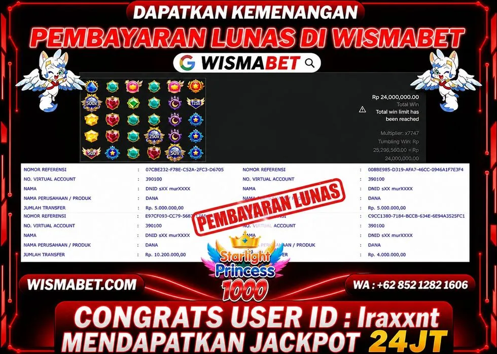 Wismabet - BUKTI KEMENANGAN Starlight Princess 1000x Rp24,000,000,- LUNAS